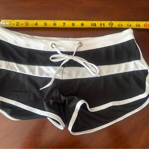 Black and White Striped Swim Shorts